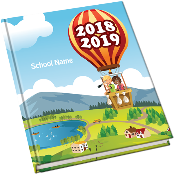 hot air balloon, elementary school yearbook cover, scenery yearbook cover