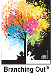 splatter paint tree yearbook cover, children reading, elementary school yearbook theme