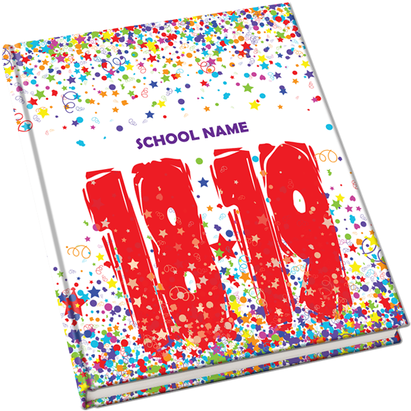 confetti celebration yearbook cover, creative yearbook covers, elementary yearbook covers