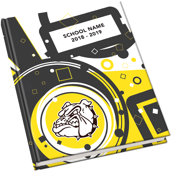 geometric shapes, elementary school yearbook cover, mascot cover