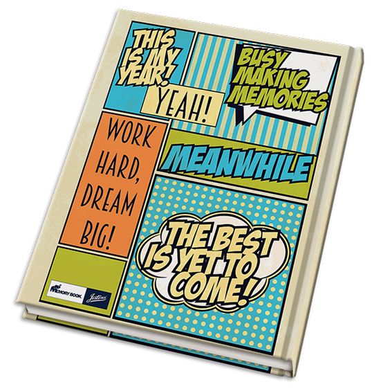 dynamic yearbook theme, comic yearbook theme, creative yearbook theme
