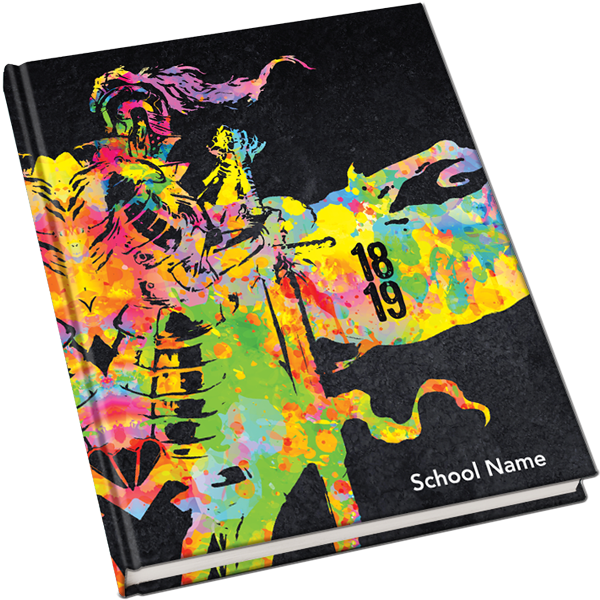 colorful knight yearbook cover, knight yearbook cover