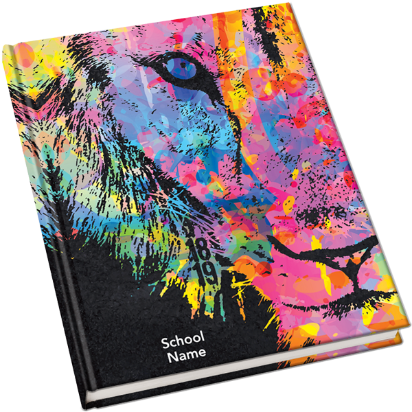 colorful lion yearbook cover, animal yearbook cover