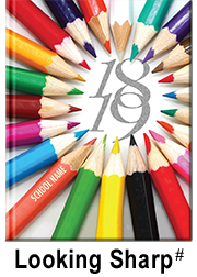 colored pencils, sharpen up school memories, elementary school yearbook cover inspiration