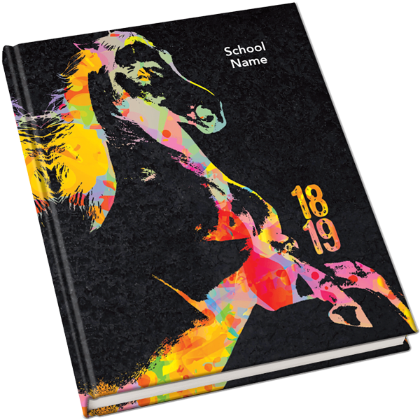 colorful mustang yearbook cover, animal yearbook cover
