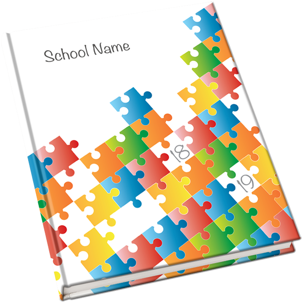 puzzle yearbook, yearbook inspiration cover, elementary school yearbook cover