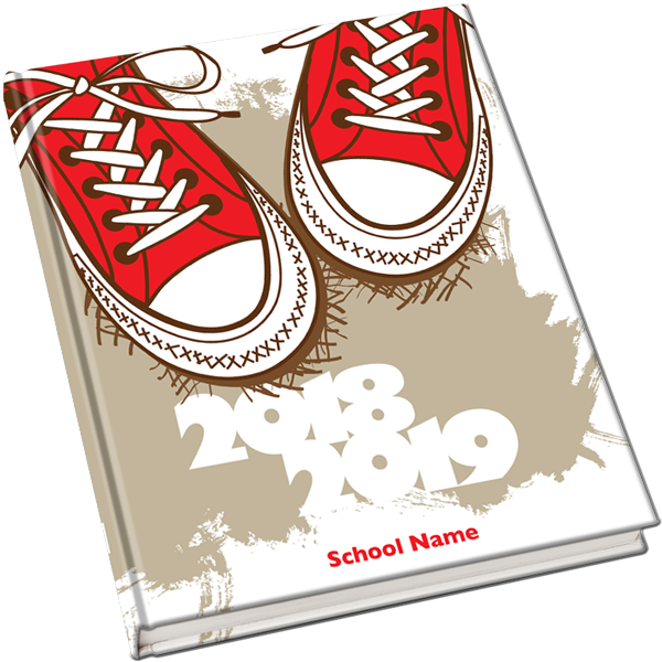 decorative shoes yearbook cover, middle school yearbook cover, creative yearbook cover