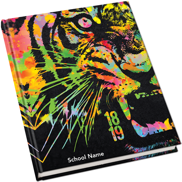 colorful tiger yearbook cover, animal yearbook cover